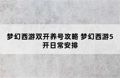 梦幻西游双开养号攻略 梦幻西游5开日常安排